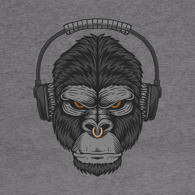 Cartoon Gorilla Head with Headphones by SLAG_Creative